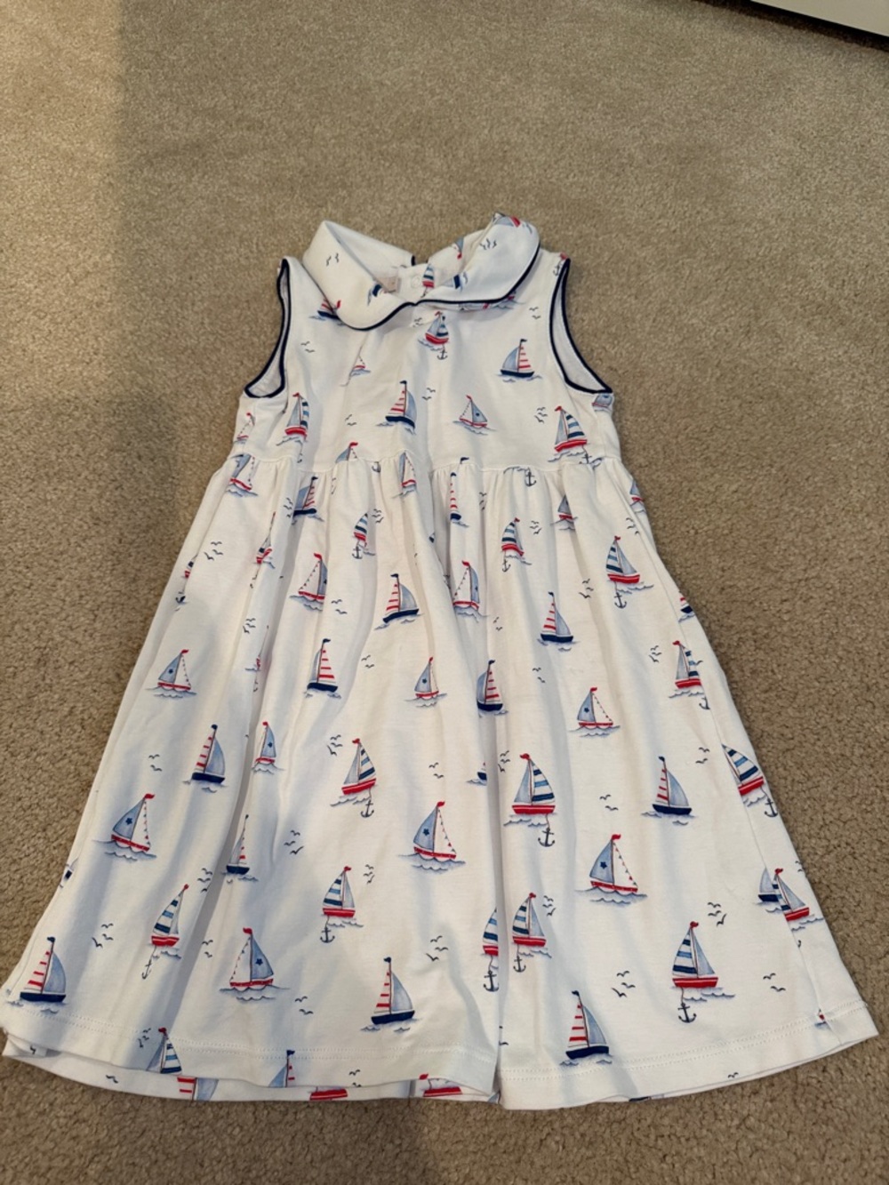White Sailboat Print Sleeveless Kids Dress